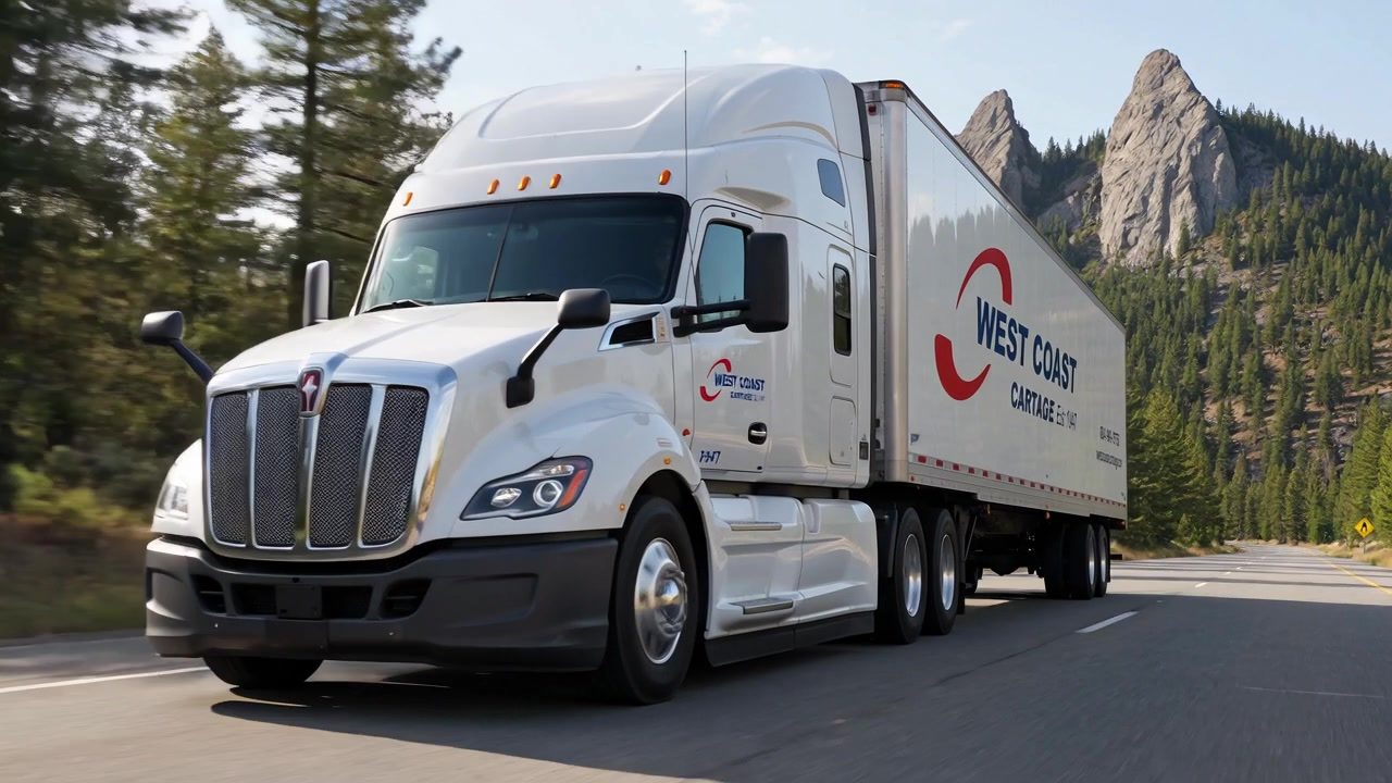 A West Coast Cartage tractor-trailer running a highway lane