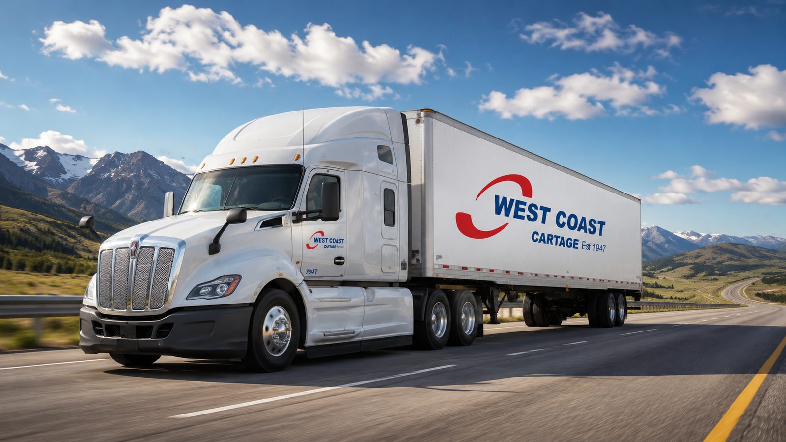 A West Coast Cartage tractor-trailer on the highway today